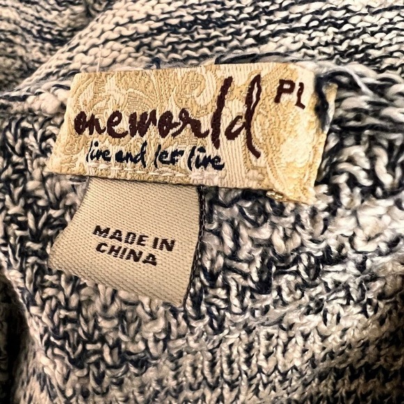 One World Pull Over Sweater Sz PL Kangaroo Pockets Hoodie Blue Long Sleeves - Picture 13 of 16